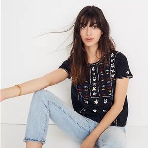 Embroidered Tie-Back Cutout Top